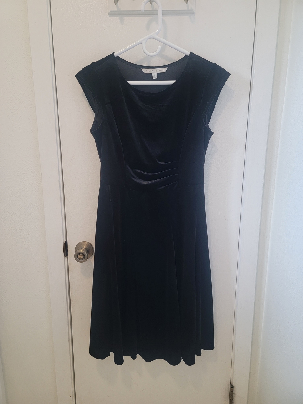 Black Velvet Cap-Sleeve Midi Dress